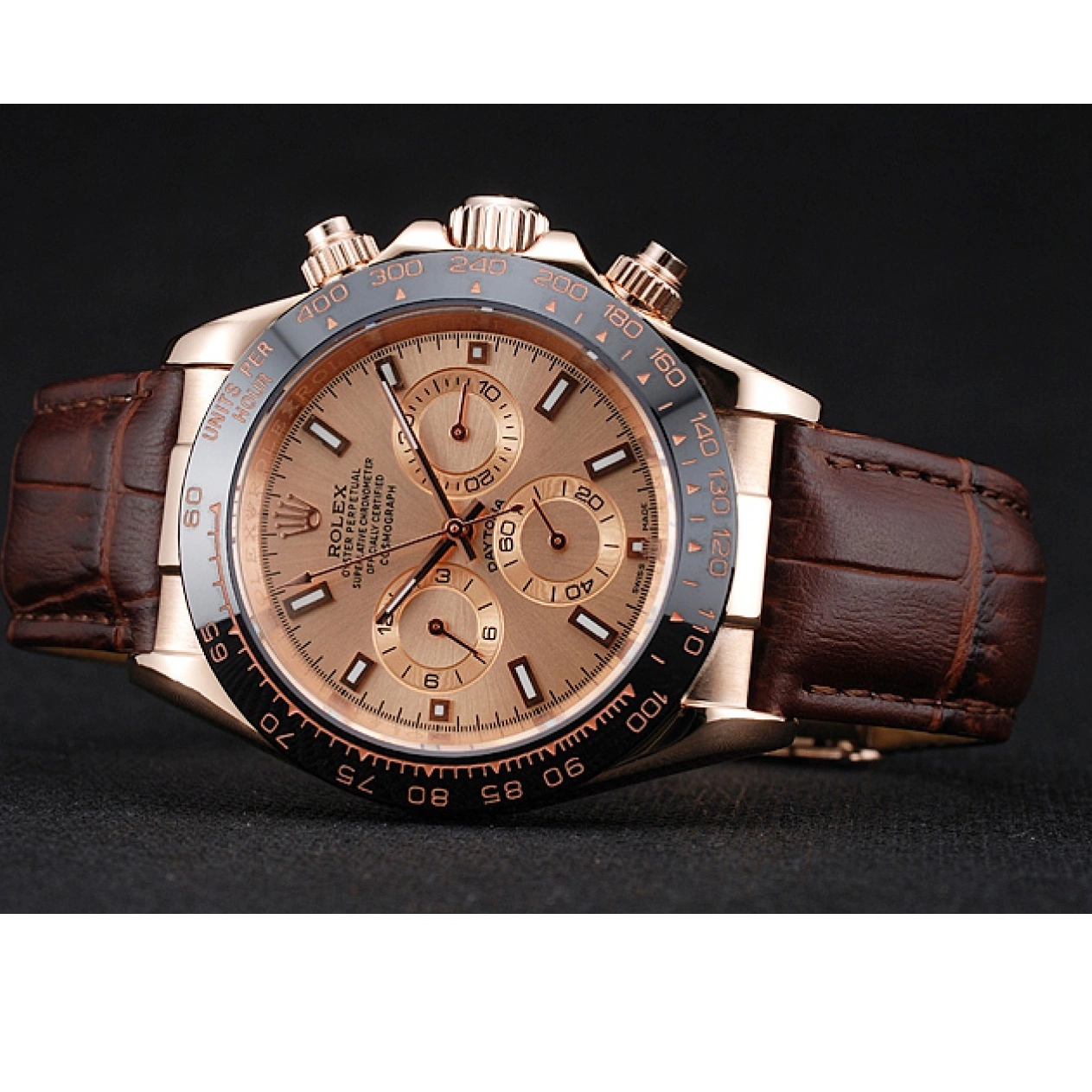 Aaa replica watch Gold Brown Brown Rolex Dial Leather Cosmograph Rose Daytona 1454243 Case Bracelet 0717
